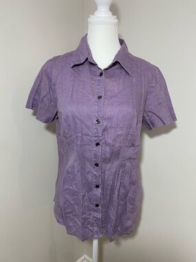 J. Jill Linen Lavender Purple Short-Sleeve Button-Down Shirt petite medium